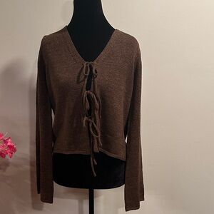 Brown Tie-Front Sweater